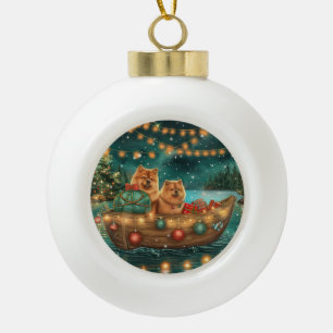Chow Chow Christmas Festive Voyage Ceramic Ball Christmas Ornament
