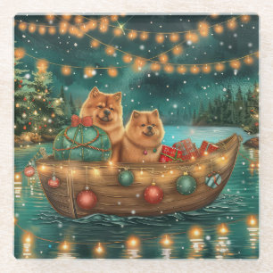 Chow Chow Christmas Festive Voyage Glass Coaster