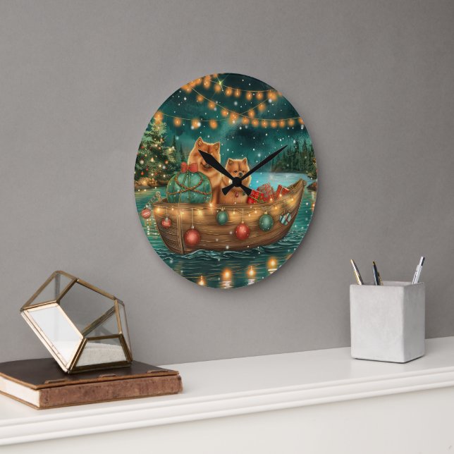 Chow Chow Christmas Festive Voyage Large Clock (Office)