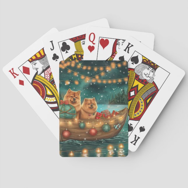 Chow Chow Christmas Festive Voyage Playing Cards (Back)