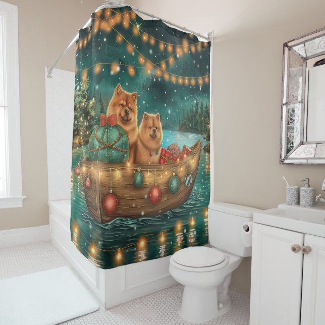 Chow Chow Christmas Festive Voyage Shower Curtain (In Situ)