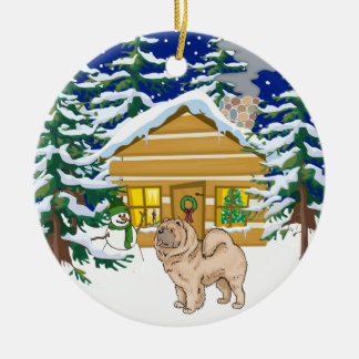 Chow Chow Christmas Log Cabin Ceramic Tree Decoration