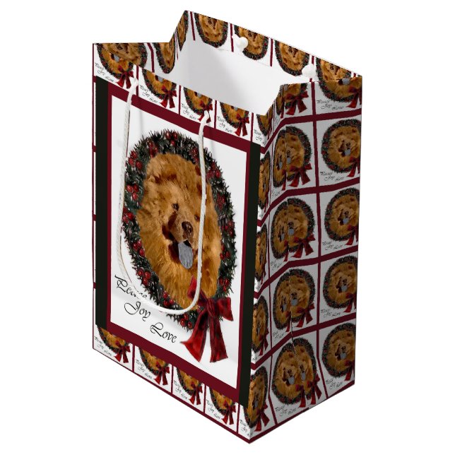 Chow Chow Christmas Medium Gift Bag (Front Angled)