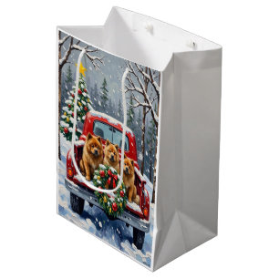 Chow Chow Christmas Red Truck Holiday Medium Gift Bag