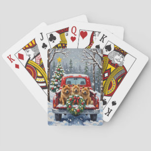 Chow Chow Christmas Red Truck Holiday Playing Cards