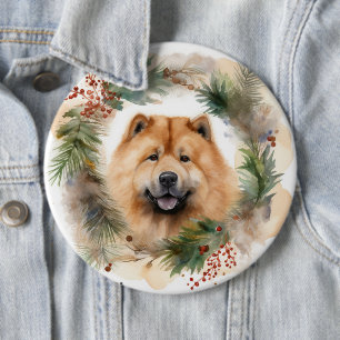 chow chow Christmas Wreath Festive Pup  6 Cm Round Badge