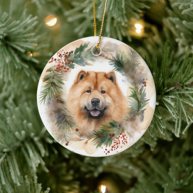 chow chow Christmas Wreath Festive Pup  Ceramic Tree Decoration (Tree)