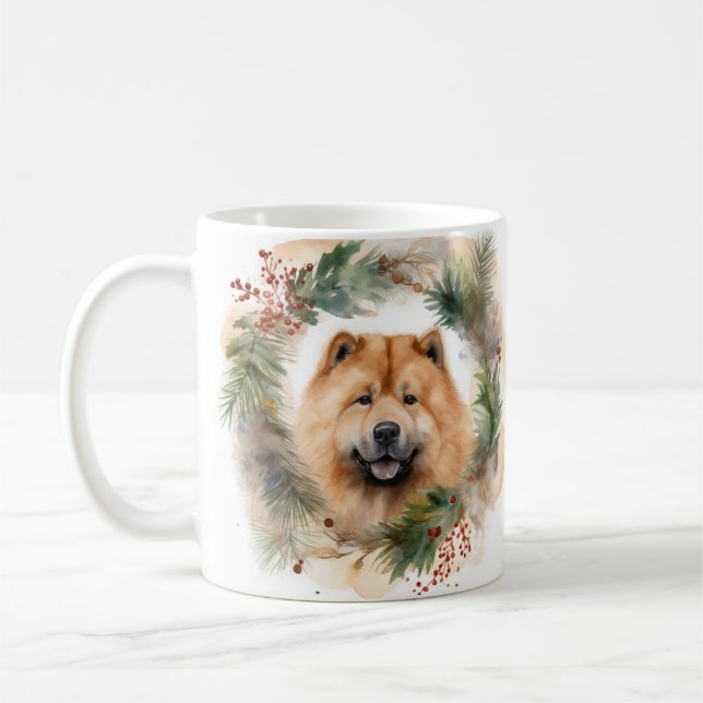 chow chow Christmas Wreath Festive Pup  Coffee Mug (Left)