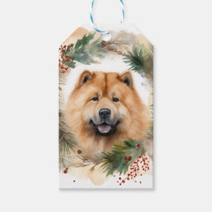 chow chow Christmas Wreath Festive Pup  Gift Tags