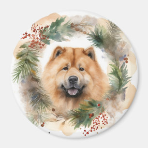 chow chow Christmas Wreath Festive Pup  Magnet