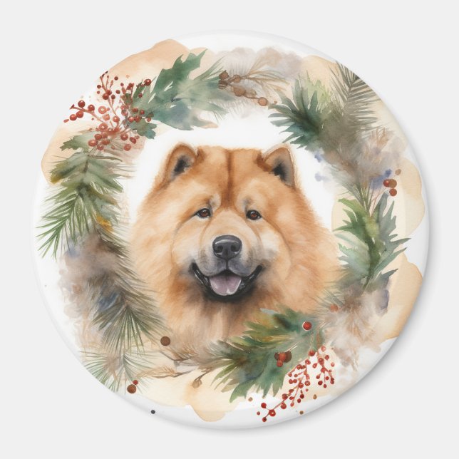chow chow Christmas Wreath Festive Pup  Magnet (Front)