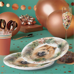 chow chow Christmas Wreath Festive Pup Paper Plate