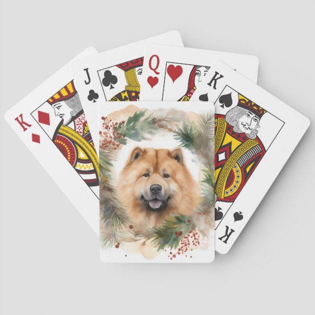 chow chow Christmas Wreath Festive Pup  Playing Cards (Back)