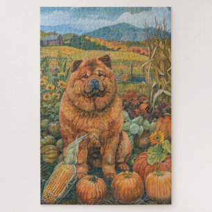 Chow Chow Dog Autumn Harvest Thanksgiving Jigsaw Puzzle