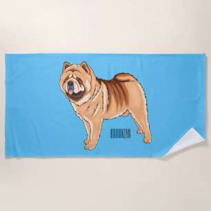 Chow Chow dog cartoon illustration Beach Towel