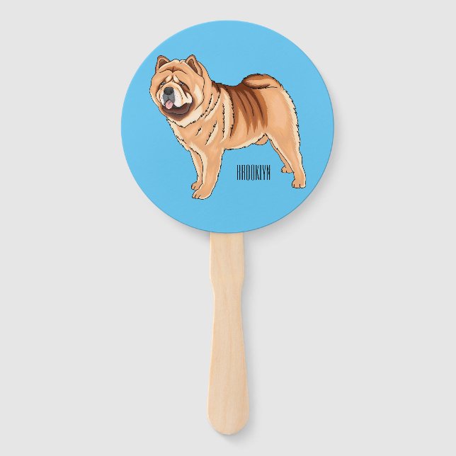Chow Chow dog cartoon illustration Hand Fan (Front)