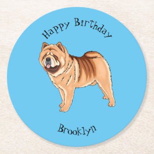 Chow Chow dog cartoon illustration Round Paper Coaster