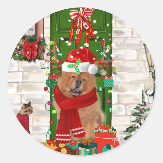 Chow Chow Dog Christmas  Classic Round Sticker (Front)