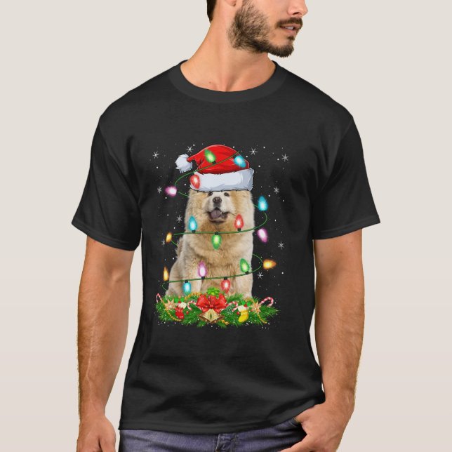 Chow Chow Dog Christmas Lights Funny Santa Hat Xma T-Shirt (Front)