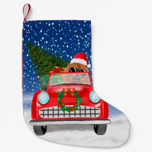 Chow Chow Dog Driving Car In Snow Small Christmas Stocking