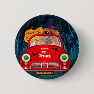 Chow Chow Dog Driving Car Scary Halloween  6 Cm Round Badge