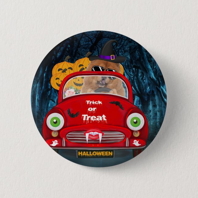 Chow Chow Dog Driving Car Scary Halloween  6 Cm Round Badge (Front)