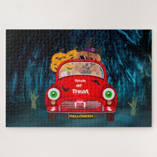 Chow Chow Dog Driving Car Scary Halloween  Jigsaw Puzzle