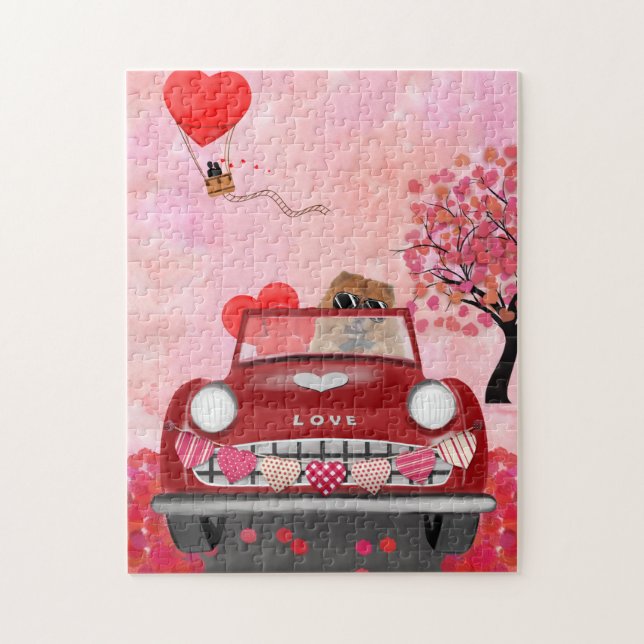 Chow Chow Dog Driving Car with Hearts Valentine's  Jigsaw Puzzle (Vertical)