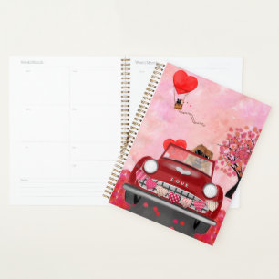 Chow Chow Dog Driving Car with Hearts Valentine's Planner