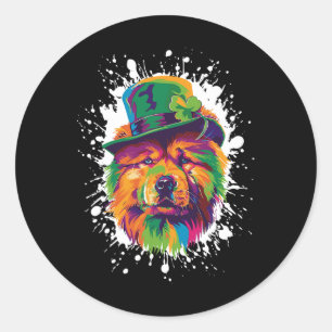 Chow Chow Dog Head Irish Funny St Patricks Day Classic Round Sticker