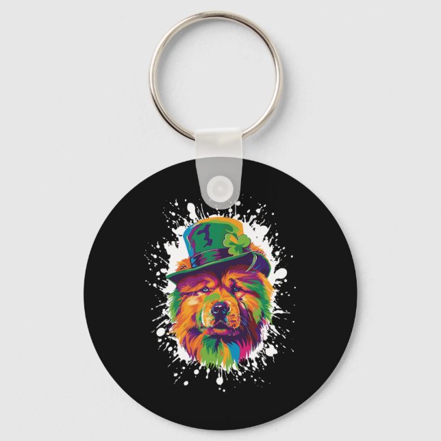 Chow Chow Dog Head Irish Funny St Patricks Day  Key Ring (Front)