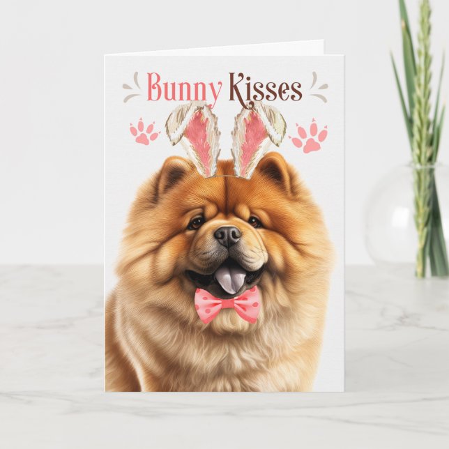 Chow Chow Dog in Bunny Ears for Easter Holiday Card (Front)