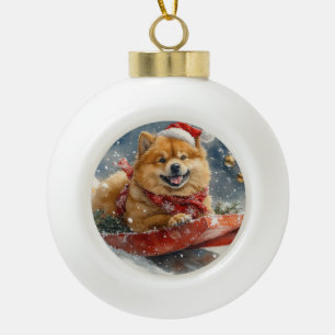 Chow Chow Dog in Sledge Let it Snow Christmas Ceramic Ball Christmas Ornament