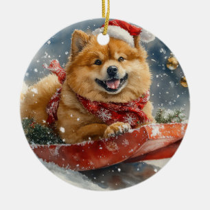 Chow Chow Dog in Sledge Let it Snow Christmas Ceramic Tree Decoration