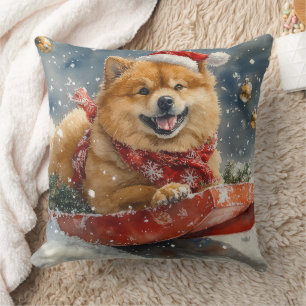 Chow Chow Dog in Sledge Let it Snow Christmas Cushion