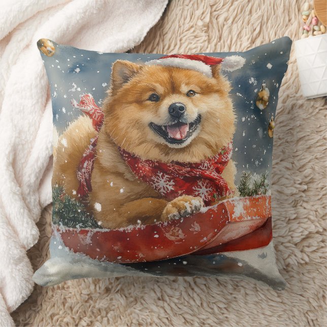 Chow Chow Dog in Sledge Let it Snow Christmas Cushion (Blanket)