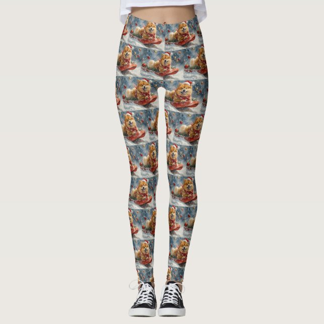 Chow Chow Dog in Sledge Let it Snow Christmas Leggings (Front)