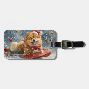 Chow Chow Dog in Sledge Let it Snow Christmas Luggage Tag