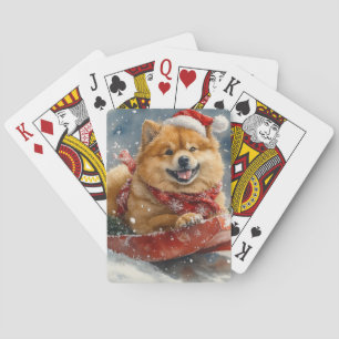 Chow Chow Dog in Sledge Let it Snow Christmas Playing Cards