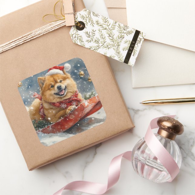 Chow Chow Dog in Sledge Let it Snow Christmas Square Sticker (Gifting)