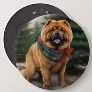 Chow Chow Dog in Snow Christmas 6 Cm Round Badge