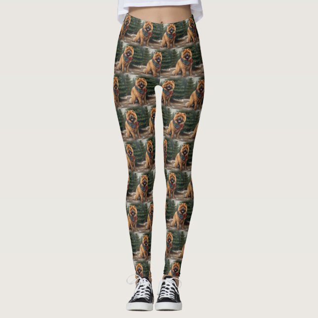 Chow Chow Dog in Snow Christmas Leggings (Front)