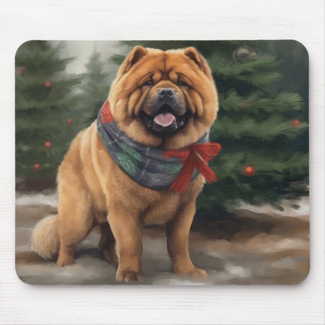 Chow Chow Dog in Snow Christmas Mouse Mat (Front)