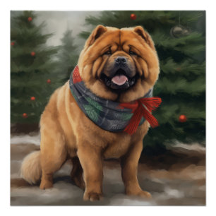 Chow Chow Dog in Snow Christmas Poster