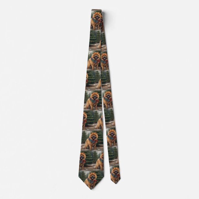 Chow Chow Dog in Snow Christmas Tie (Front)