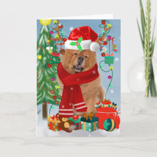Chow Chow Dog in Snow with Christmas Gifts Card