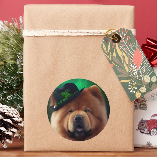 Chow Chow Dog in St. Patrick's Day Dress Classic Round Sticker (Holiday)