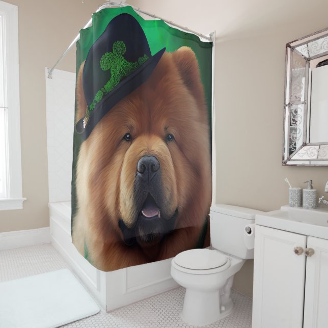Chow Chow Dog in St. Patrick's Day Dress Shower Curtain (In Situ)
