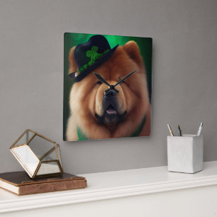 Chow Chow Dog in St. Patrick's Day Dress Square Wall Clock