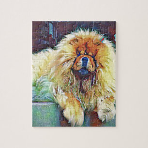 Chow Chow Dog on Porch in the Rain Jigsaw Puzzle